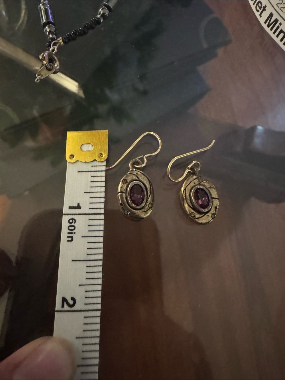 Vintage-Style Gold Tone Earrings with Purple Stone